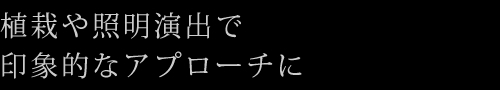 植栽や照明演出で印象的なアプローチに